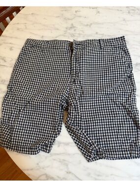 7 For All Mankind Navy and White Gingham Shorts with Logo Tag